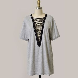NEW Lace Up Oversized Top | Gray
